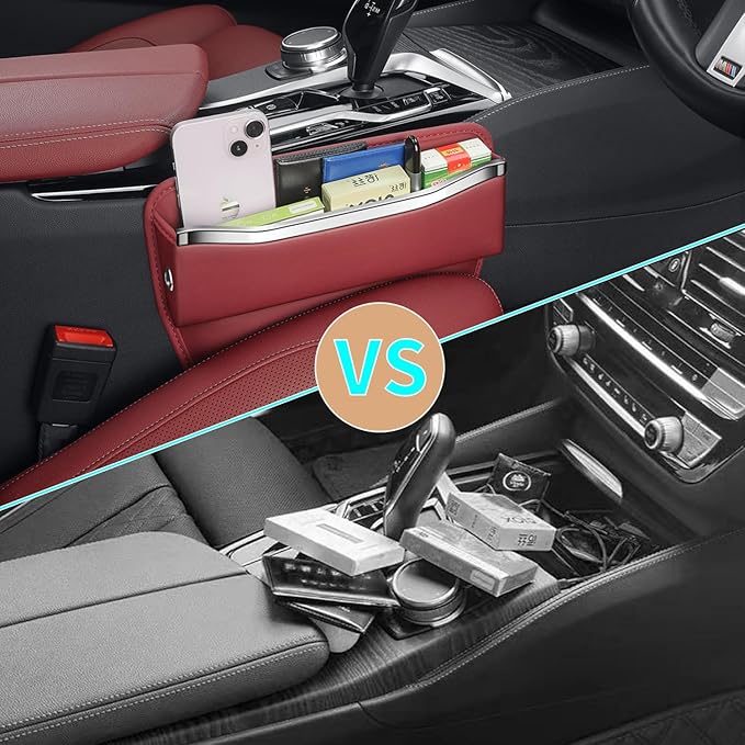 HOLDCY Car Seat Gap Filler Organizer - Leather Console Side Pocket Seat Storage - Stylish and Practical Car Accessories for Cars,SUV,Truck (Red - 1 Pack)