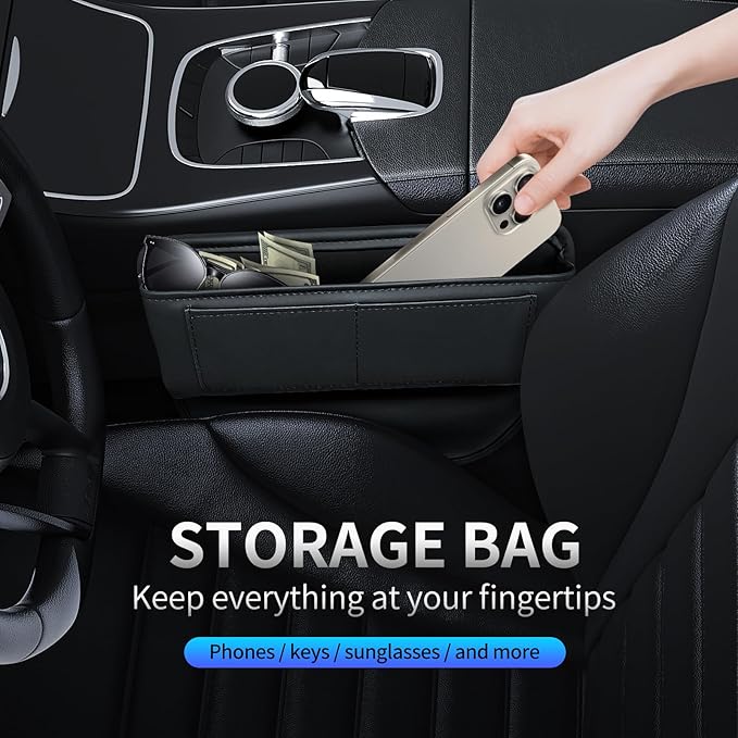 Universal Fit Car Seat Gap Filler Leather Car Storage Organizer Front Seat Auto Accessories for Women Fashion Colored Car Adjustable Storages for Phones Glasses Keys Cards 1 Pack