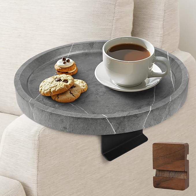 Couch Tray, Adjustable Couch Tray and Detachable Wooden Couch armrest Trays, Multifunctional Clip on armrest Table, with Phone Holder Suitable for Dining, Snacks, Remote Control