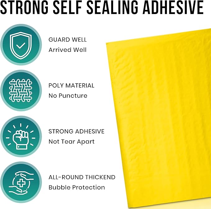 Levex - #2 8.5" x 12" [5 Pack] Yellow Poly Bubble Mailers, Padded Envelope Mailers, Packing Envelope & Mailing Bags for Shipping