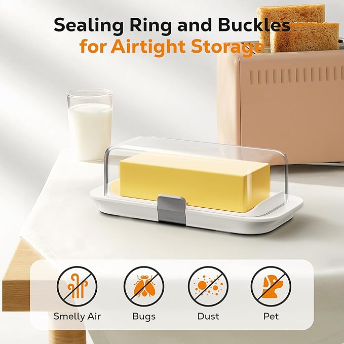 Pisol Large Butter Dish with Lid for Countertop and Fridge Refrigerator Door Shelf, Airtight 250g Butter Keeper for East Coast/West Coast/European/Kerrygold Butter/French Butter/Cream Cheese