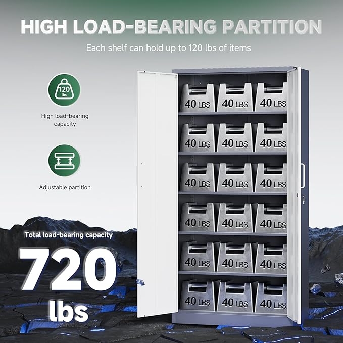 Letaya Metal Storage Cabinet with Lock Door, 71" Adjustable Shelf Steel Lockers for Office, Home,School,Garage Utility Tool Cabinet (2 Door-White&Gray)