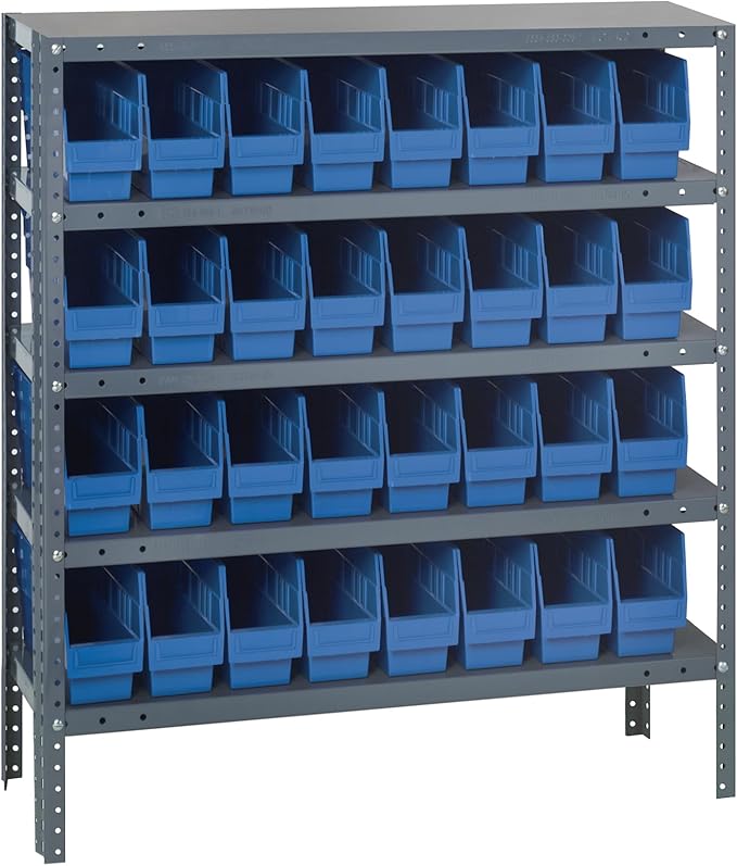 Quantum Storage Systems 1239-201BL Store More Steel Shelving Unit with 6" Shelf Bins, 12" D x 36" W x 39" H, Blue