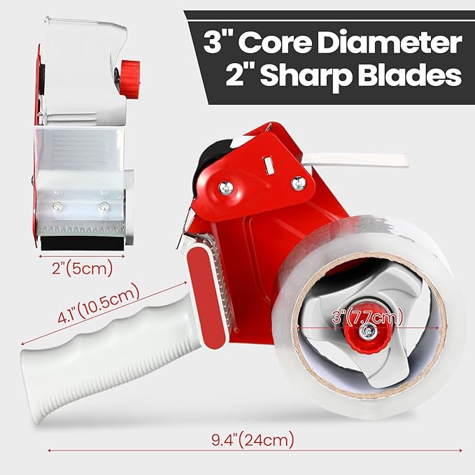 2 Pack Packing Tape Dispenser Gun with 12 Roll Packing Tape 2 Inch Gun 2.7 Mil Heavy Duty Packaging for Shipping, Moving, Carton and Box Sealing(Red)