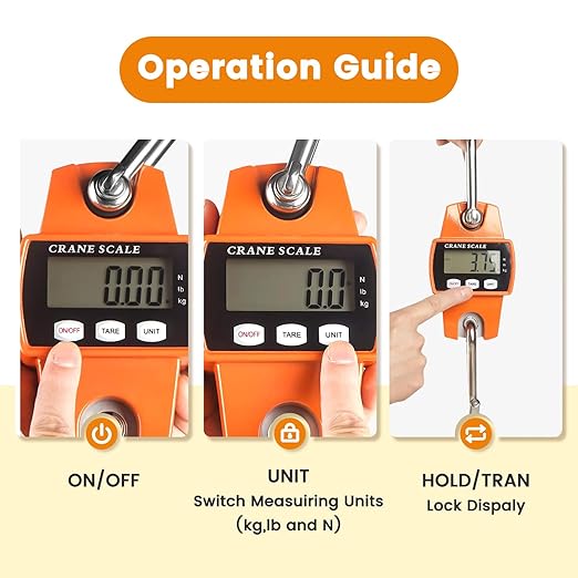 Digital Hanging Scale, 1102lb Crane Scale, 500kg Orange Digital Electronic Weighing Scale with LCD Display for Hunting, Outdoor, Bass Fishing, Big Game, Farm