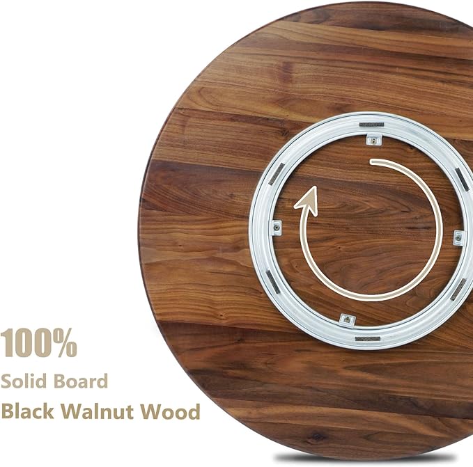 30 Inches Black Walnut Wood Lazy Susan Organizer, Solid Wooden Round Turntable, Rotating Tray for Table Top/Counter Top