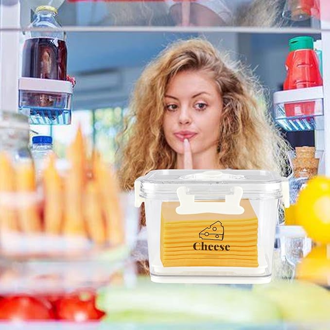Cheese Container for Refrigerator,Cheese Keeper with Airtight Lid and Time Recording,Cream Block Shredded Cheeses Storage Box,Sliced,Grated,Cheddar Cheeses Box For Fridge,kitchen Organizer