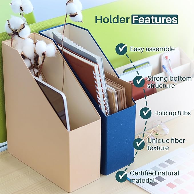 Magazine Holder - File Holder and Desk Organizer, Paperboard Book Organizer and Storage Box for Documents, Magazine Holder Rack for Classroom, Home, and Office (Latte Brown, 2-Pack)