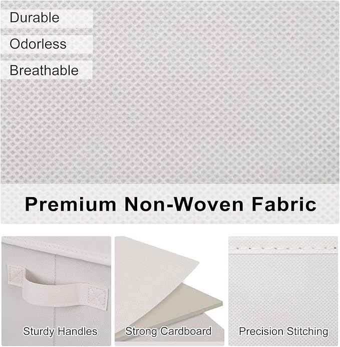 WUIKE Storage Baskets for Shelves, Fabric Storage Bins with Handles, Foldable Shelf Basket for Closet Organizers and Storage, Closet Storage Bins for Organizing, Beige, Large, 3-Pack