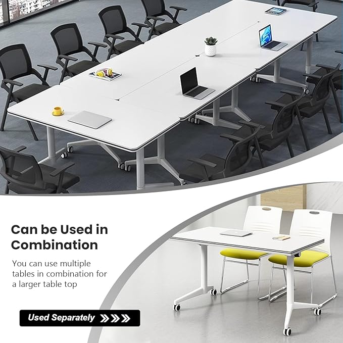 Conference Table Folding Conference Table, Modern Conference Room Table White Meeting Table Flip Top Large Mobile Training Tables, Mobile Training Seminar Tables for Office Classroom (6pack 47.2in)