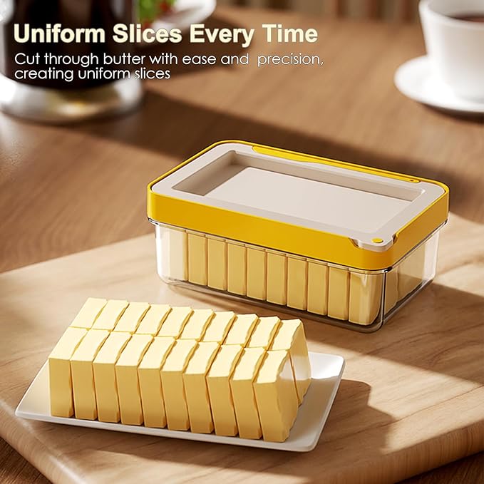 Butter Cutter Slicer with Lid and Knife for Countertop and Refrigerator, Airtight Butter Keeper Container, Butter Holder for East/West Coast Butter