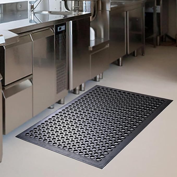 Anti Fatigue Outdoor Rubber Floor Mat 2 Pack Commercial Restaurant Kitchen Mats for Floors Non-Slip Bar Floor Mats Rubber Door mat Drainage Mats Utility Garage Use 36" x 60" Black
