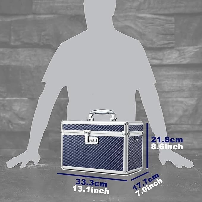 Storage Lock Box with Combination code, Lockable Medicine Storage Case, Empty First Aid Box, Security Lock Box, Multipurpose Lockbox for Home and Outdoor Use (Blue, Large)