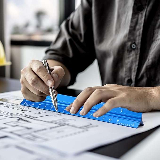 Fumete 12 Pack 6 Inch Architectural Engineering Scale Rulers Small Scale Ruler Pocket Size Scale Ruler Construction Rulers Imperial Measurements for Architects Engineering, Draftsman Drawing(Blue)