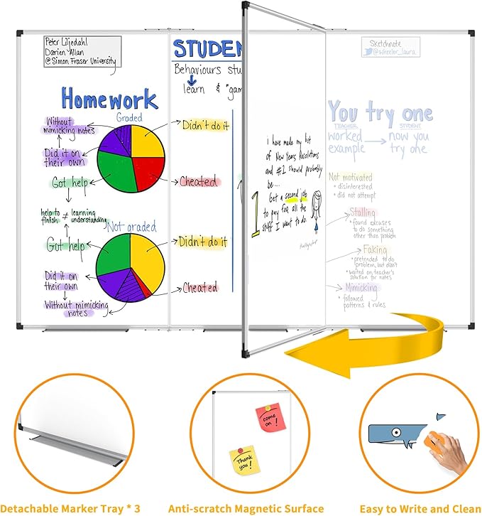 XBoard Magnetic Whiteboard 72 x 48 Inch, 6'x4' Dry Erase Board with Aluminum Frame | Foldable Wall-Mounted Whiteboard for Home Office, Classroom, Conference Room