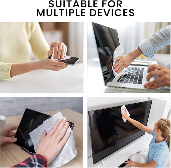 EVEO Electronic Wipes Screen Cleaner - Screen Wipes TV Screen Cleaner Wipes, Computer Screen Wipes, Laptop Screen Cleaner, ipad & Monitor Cleaner, Screen Cleaning Wipes - [90 Wipes + Microfiber Cloth]