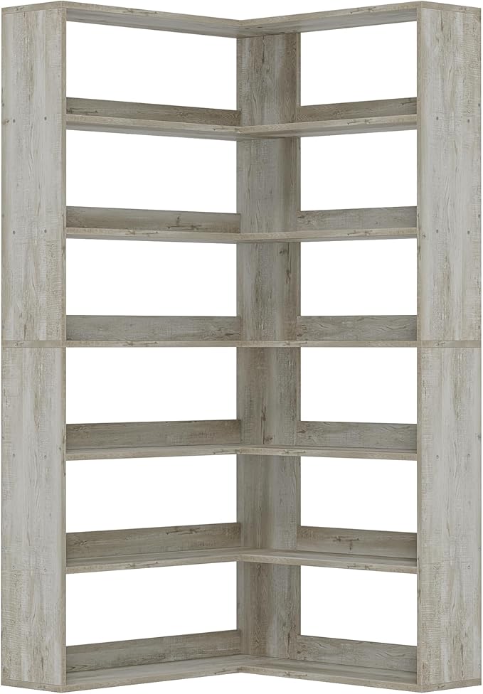 IRONCK Bookshelves 6 Tiers with Baffles Industrial Large Corner Etagere Bookcase Storage Display Rack for Living Room Home Office