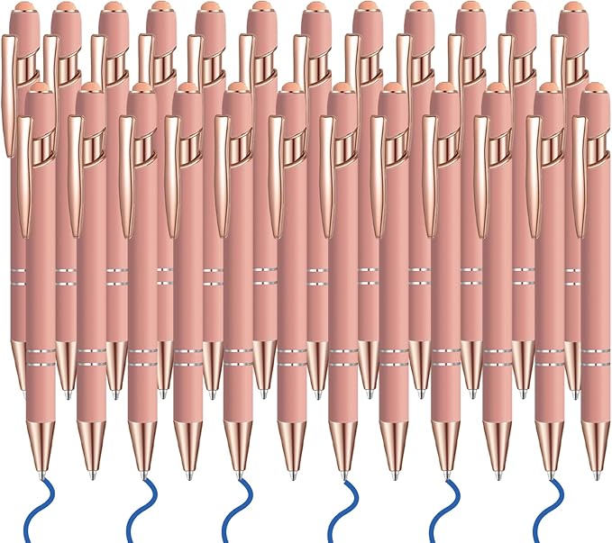24 Pcs Blue Ink Ballpoint Pen with Stylus Tip 2 in 1 Ballpoint Pen 1.0 mm Blue Ink Metal Stylus Pen for Touch Screens Coworkers, Family, Colleagues, Office (Pink Rose Gold)