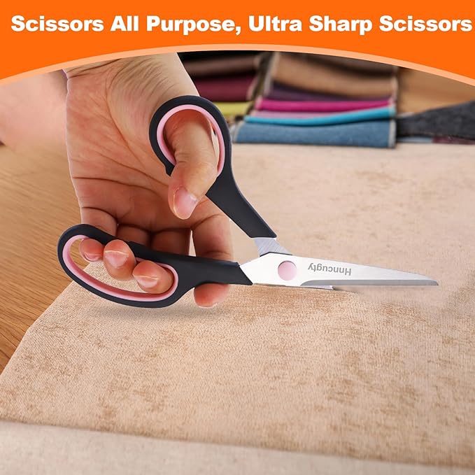 Scissors for Office School Supplies, Hnncugty 8" Scissors All Purpose Bulk Set of 24-Pack, Sharp Shears for Home Craft Sewing Fabric, Middle School Student Teacher Supplies, Comfort Right/Left Handed