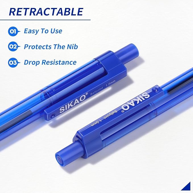Blue Pens | 60 Pack Retractable Ballpoint Pens Multipack | Blue Ink Medium Point 1.0mm | Smooth Writing Ball Point Pens | School Office Supplies, Box of Pens Bulk (Blue Ink)