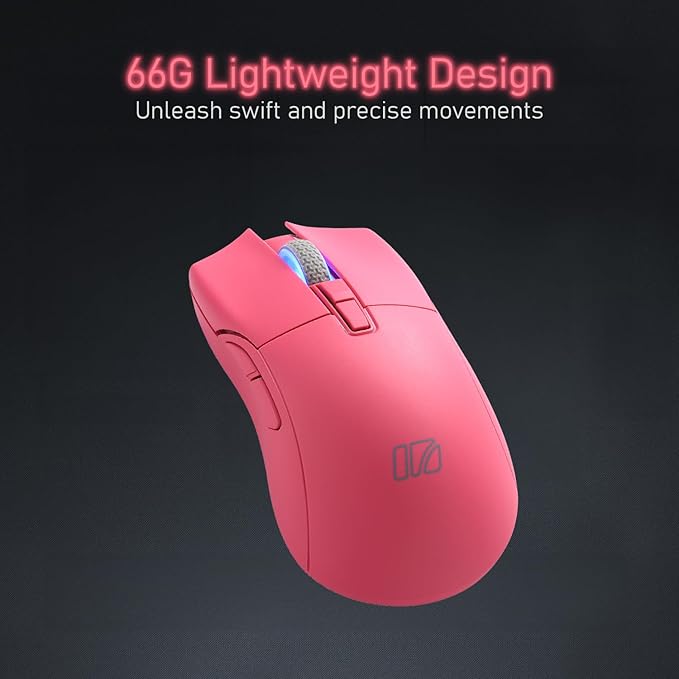 iRocks M31R Wireless Gaming Mouse, Triple Mode 2.4G/ Bluetooth/USB-C Detachable Cable Gaming Mouse, Kailh GM8.0 Mouse Switches, Advanced PixArt PAW3395 Optical Sensor, Up to 26,000 DPI - Pink