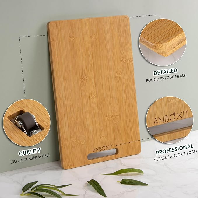 Bamboo Appliance Slider, Sliding Tray for Coffee Maker, Kitchen Countertop Appliance Rolling Tray, Coffee Pot Slider Tray with Rubber Wheels, Deep - Medium (14.5"D x 9.5"W)