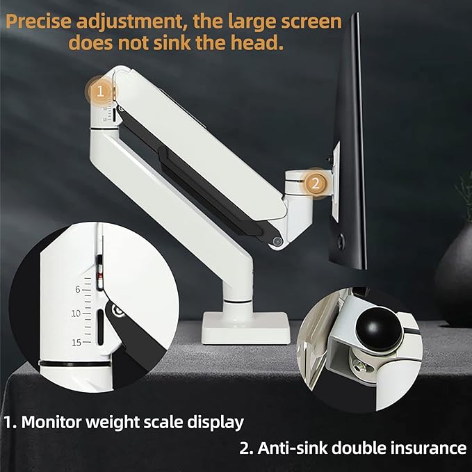 White Ultrawide Single Monitor Arm Heavy Duty Desk Mount Computer Stand for 17 to 45 inch Adjustable Gas Spring Bracket, Screen up to 30lbs with VESA max 100x100mm M7P