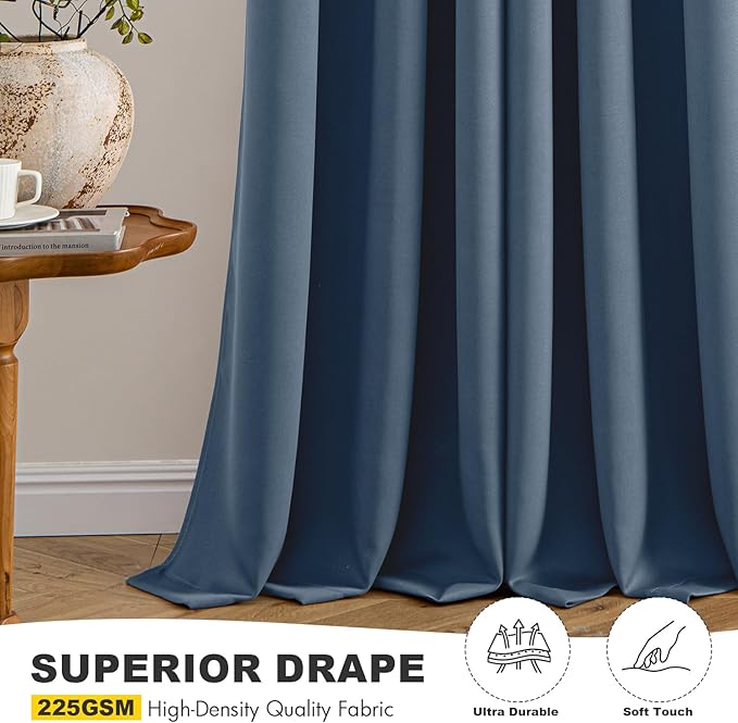 MIULEE Stone Blue Blackout Curtains - Thermal Insulated Bedroom Curtains Room Darkening Drapes for Living Room Kitchen Grommet Top Light Blocking Window Treatment, 40 x 45 Inches Long, 2 Panels