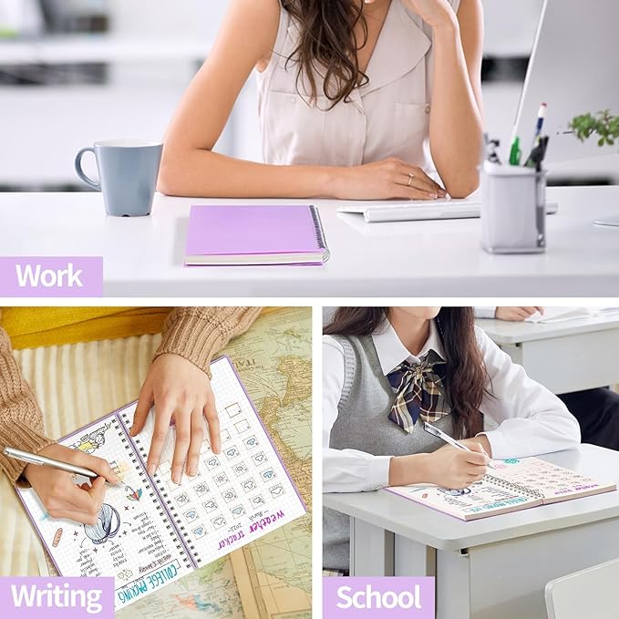 AHGXG Graph Paper Notebook - Spiral Notebook Journal 7.6" x 10", B5 Large Graph Notebook, 140 Pages, 100 gsm Thick Grid Paper, Waterproof Plastic Cover, for School Writing Engineering, Purple