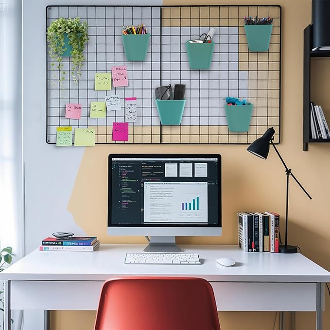 G.CORE Large Grid Wall Bins - 6Pack Green Gridwall Accessories Hanging Cups with Back Hooks - Plastic Grid Wall Panels Organizers Wire Shelves Holders for Garage Garden Craft Office Tools Storage