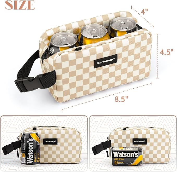 Cerbonny Small Cooler Bag Freezable Lunch Bag for Work School Travel,Small Lunch Bag,insulated snack bag For Adults/Kids,Mini Cooler,Lunch bag small Fit For Yogurt（Khaki Checkerboard