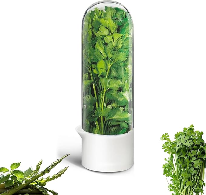 Herb Saver for Refrigerator, Herb Saver Pod Cilantro Containers for Refrigerator, Fresh Herb Keeper for Cilantro, Parsley, Asparagus, Mint, Keeps Greens Vegetables for 2-3 Weeks (Herb Keeper 1Pack)