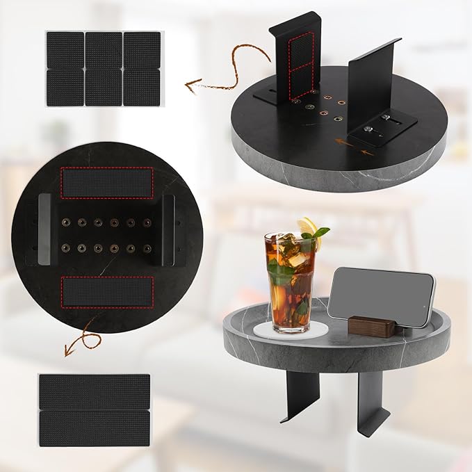 Couch Tray, Adjustable Couch Tray and Detachable Wooden Couch armrest Trays, Multifunctional Clip on armrest Table, with Phone Holder Suitable for Dining, Snacks, Remote Control