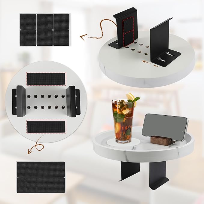 Couch Tray, Adjustable Couch Table and Detachable Wooden Couch armrest Tray, Multifunctional Clip on armrest Table, with Phone Holder Suitable for Dining, Snacks, Remote Control