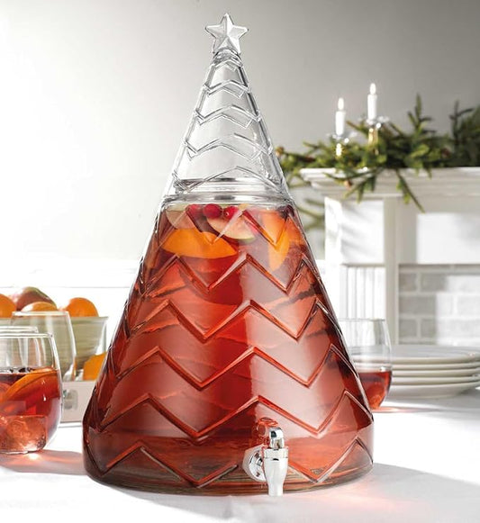 Christmas Tree Glass Drink Dispenser - Glass Beverage Dispenser For Christmas Party & decorations - Gift Ready Packaging With 100% Leakproof Spigot 1 GALLON