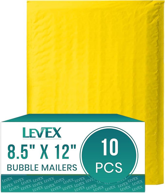 Levex - #2 8.5" x 12" [10 Pack] Yellow Poly Bubble Mailers, Padded Envelope Mailers, Packing Envelope & Mailing Bags for Shipping