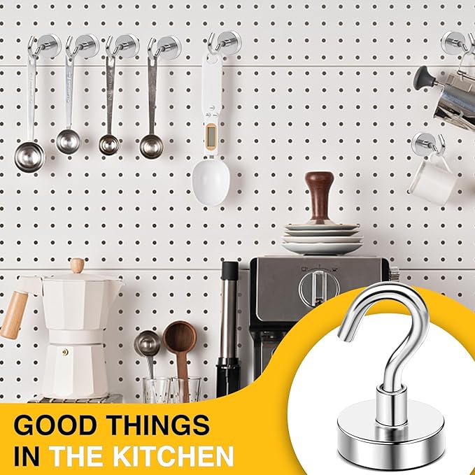 DIYMAG Magnetic Hooks, 50 LB Heavy Duty Magnets, 6 Packs Strong Rare Earth Neodymium Magnet Hook for Hanging, Magnetism Hanger for Curtain, Home, Kitchen, Workplace