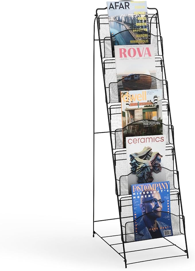 Safco Onyx Mesh Magazine Holder, Ladder Style Display Rack with 5 Pockets, Brochure Organizer, Commercial-Grade Steel Construction, Black