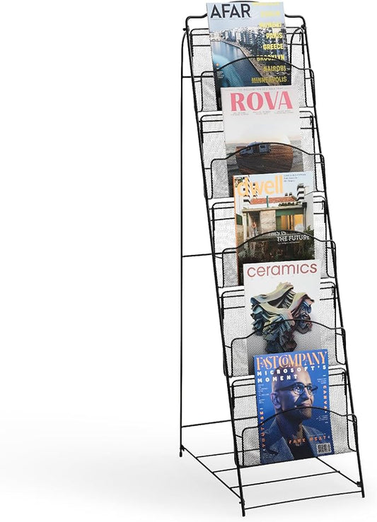 Safco Onyx Mesh Magazine Holder, Ladder Style Display Rack with 5 Pockets, Brochure Organizer, Commercial-Grade Steel Construction, Black