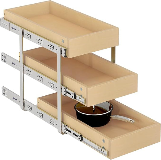 WelFurGeer 3-Tier Pull Out Cabinet Organizer with Soft Close, Heavy-Duty Slide Out Drawers for Cabinets, Pull Out Drawers for Cabinets, Bottom Mount Shelves for Kitchen, Pantry, Bathroom