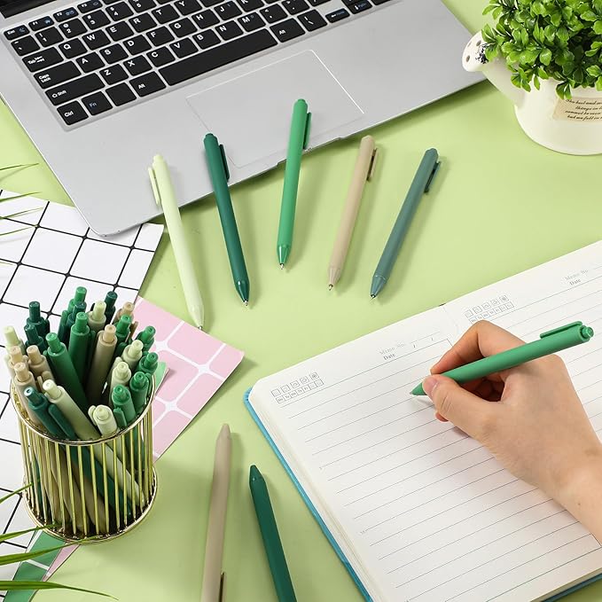 25 Pcs Ballpoint Pens Bulk Retractable Writing 1. 0 mm Black Ink Cute Pens Smooth Writing Color Fancy Gift for Teacher Student Employee Office School Home Baby Shower Supplies (Green Series)