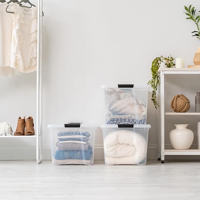 IRIS USA 2-Pack Storage Bins with Lids, 72 Quart, Made in USA Stackable See-Through Organizing Solution Latches Durable Nestable Containers Secure Pull Handle, BPA-Free Plastic