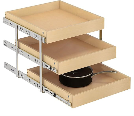 WelFurGeer 3-Tier Pull Out Cabinet Organizer with Soft Close, Heavy-Duty Slide Out Drawers for Cabinets, Pull Out Drawers for Cabinets, Bottom Mount Shelves for Kitchen, Pantry, Bathroom