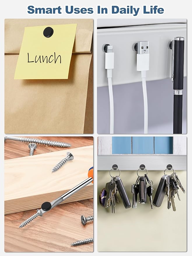 SMARTAKE 80 Pcs Refrigerator Magnets, Small Round Fridge Magnets, Multi-Use Premium Neodymium Office Magnets for Fridge, Whiteboard, Billboard in Home, Kitchen, Office and School (Black)