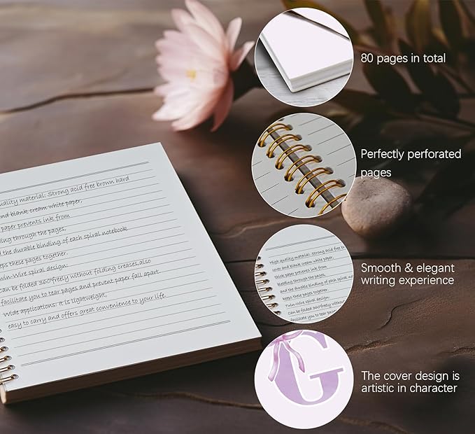 foedor Coquette Trendy Preppy Purple Bow Spiral Notebook,Initial G Journal Personalized Teen Girl Gifts,Monogrammed Gifts for Women Teen Girl,College Ruled Hardcover Spiral Notebook(purple)