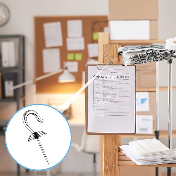 Hotop 60 Pieces Push Pin Wall Hooks Metal Thumb Tack Hangers Iron Alloy Nail Decorative Picture Hooks for 20 Lbs Home Office School Party Supply (Silver)