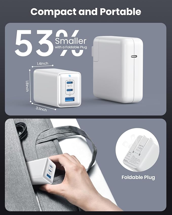 150W USB C Charger Block,GaN III Compact Foldable Wall Charger 3 Port Fast Charging Station,PD QC PPS Portable USB C Hub 100W Laptop Adapter for MacBook Pro/Air,iPad,iPhone 16/Pro,Galaxy S24,Dell etc