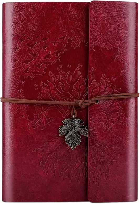 Leather Journals Notebooks with Blank Pages, Vintage Refillable Journal for Writing, Personal Travel Diary Art Sketchbook to Write in, Gifts for Women, Men, Teen Girls and Boys, 160 Pages A5 (Red)