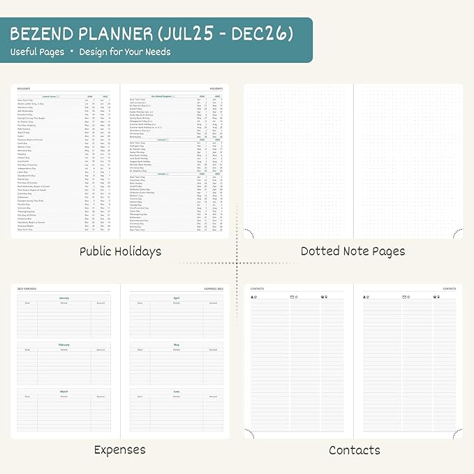 BEZEND Planner 2025-2026 Weekly and Monthly, 5.8" x 8.5" Academic Calendar (Jul 25-Dec 26) Vertical Daily Appointment with Hourly Timeslot & Monthly Tab, PU Leather Hardcover - Red