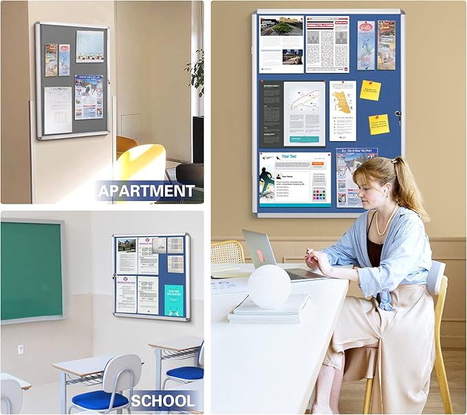 SWANCROWN Enclosed Bulletin Boards Protective Information Case Locking Display Cabinet for Office School,Resin Glass Door,38x28 inches(9xA4)